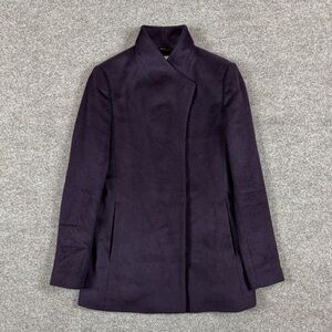 Reiss Purple 100% Wool Funnel Neck Warm Winter Coat Womens 6 Snap Closure Jacket